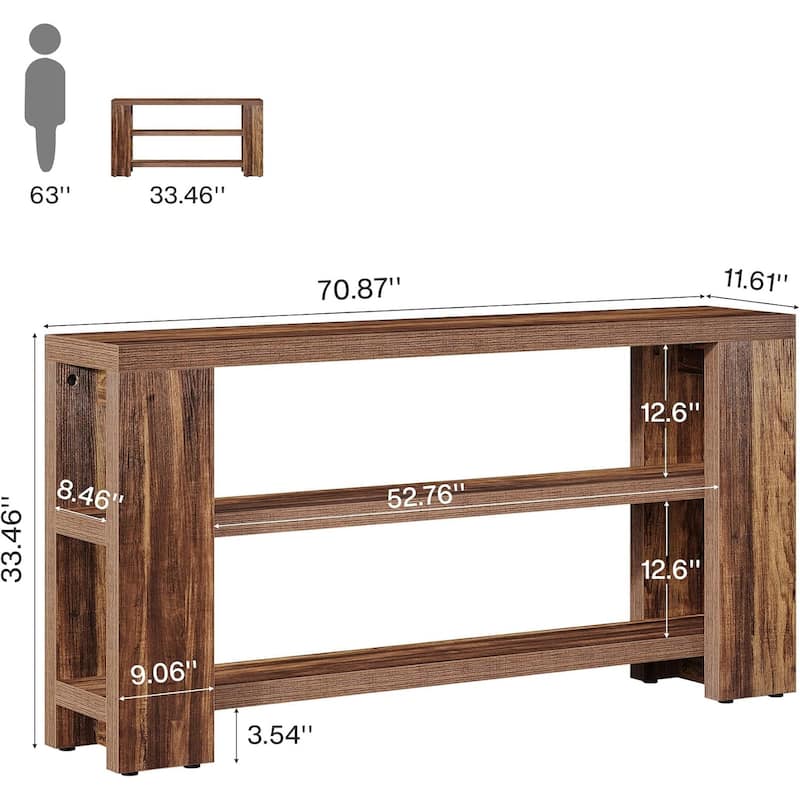 70.9-Inch 3-Tier Extra Long Console Table with Storage for Entryway, Living Room, Hallway
