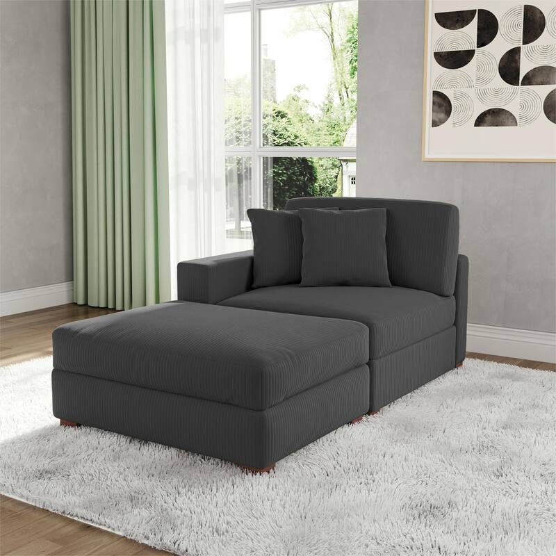 Corduroy Chaise Lounge Sofa with Ottoman for Living Room - Left - Gray/Left