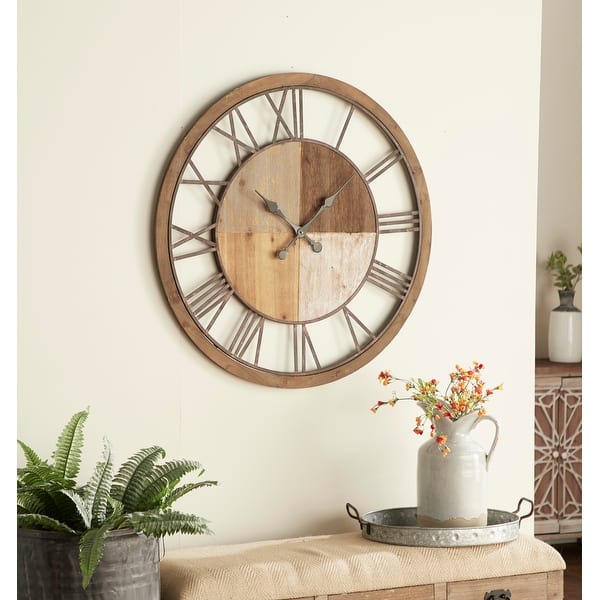 slide 2 of 5, Brown Fir Farmhouse Wall Clock No Theme 36 x 36 x 1 Brown