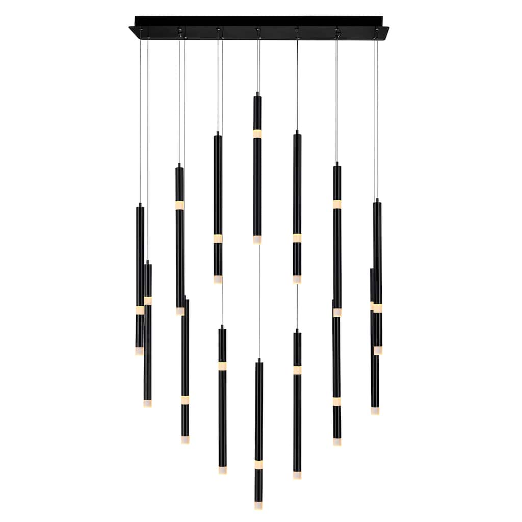Flute Integrated LED 32in Black Chandelier