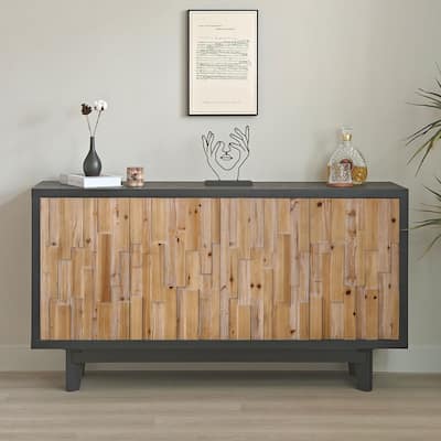 Modern 4-Door Storage Cabinet with Textured Geometric Design Buffet Sideboards