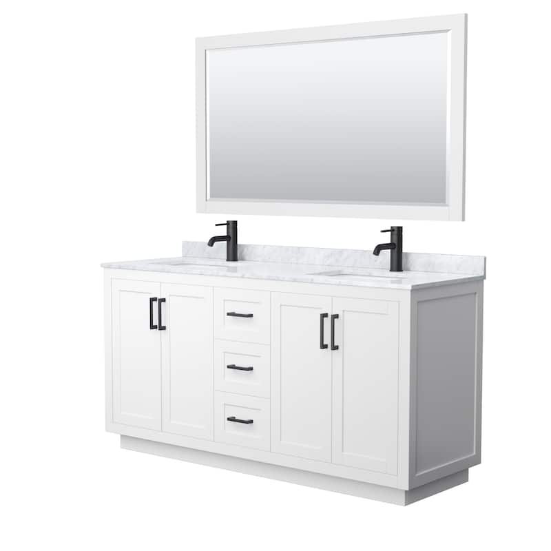 Miranda Bathroom Vanity Set, White Carrara Marble Top, 58-Inch Mirror