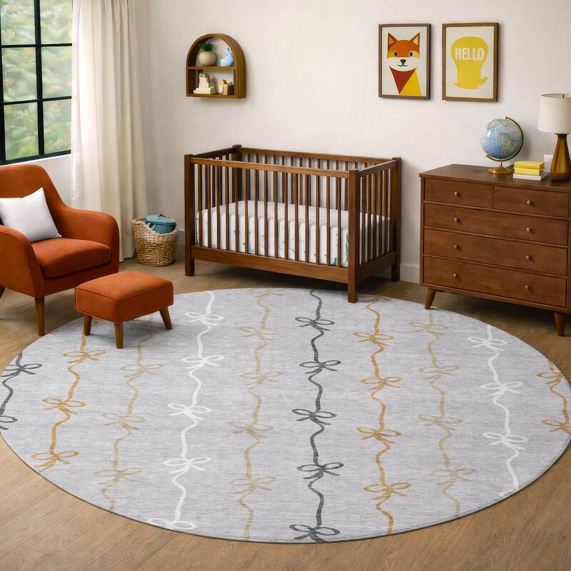 Machine Washable Indoor/ Outdoor Modern Bow Stripe Chantille Rug