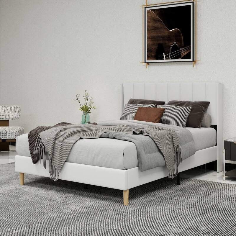 Caxkun Upholstered Platform Bed Frame with Wingback headboard