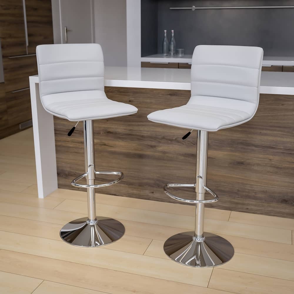 Modern Vinyl Channel Tufted Adjustable Height Barstool (Set of 2) - 16"W x 19"D x 35" - 44"H - 16"W x 19"D x 35" - 44"H