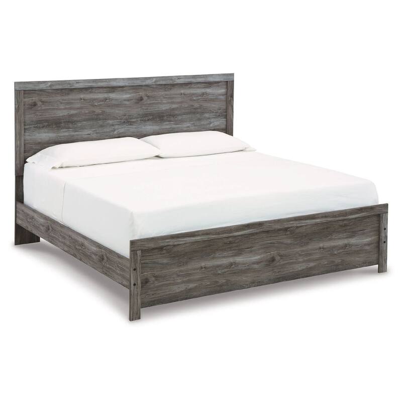 Roso King Panel Bed with Wood Grain Finish, Dark Gray Wood-Laminate