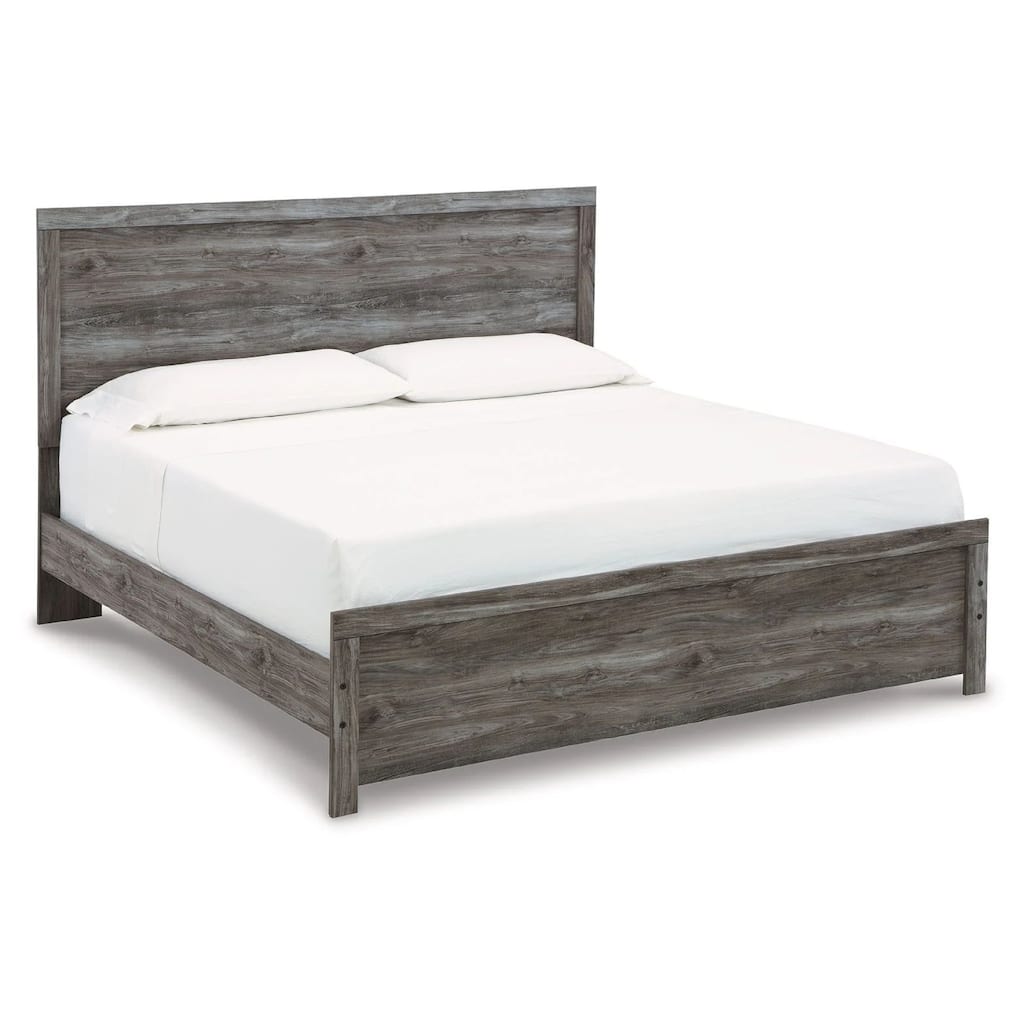 Roso King Panel Bed with Wood Grain Finish, Dark Gray Wood-Laminate