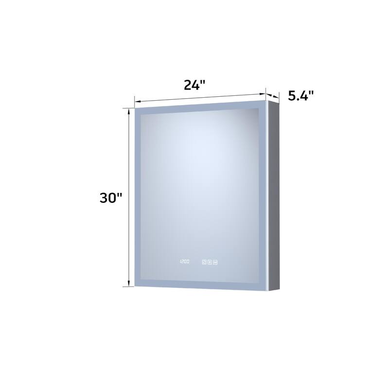Rectangular Aluminum Recessed/Surface Mount Medicine Cabinet in Silver with Mirror LED and Clock