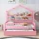 preview thumbnail 28 of 40, Playhouse Twin Size House Bed Wooden Kids Bed with Trundle Pink