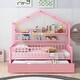 preview thumbnail 11 of 24, Twin Size House Platform Bed with Trundle, Shelf, Roof, Semi-Enclosed Space, Sturdy Pinewood Frame, Space-saving