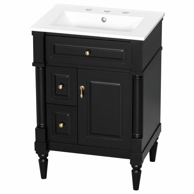 36" Bathroom Vanity with Sink, Freestanding Bathroom Cabinet with Ceramic Basin, Flip Drawer - 24'' - Black