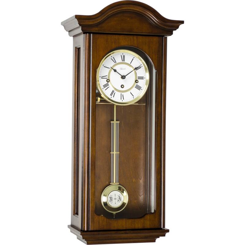 26" Walnut Brown and White Antique Regulator Pendulum Wall Clock