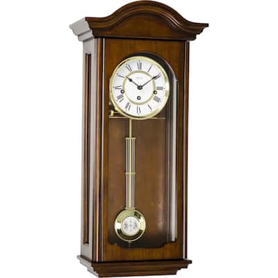26" Walnut Brown and White Antique Regulator Pendulum Wall Clock