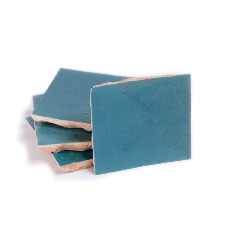 Handmade 4x4-in Moroccan Mosaic Solid Color Turquoise