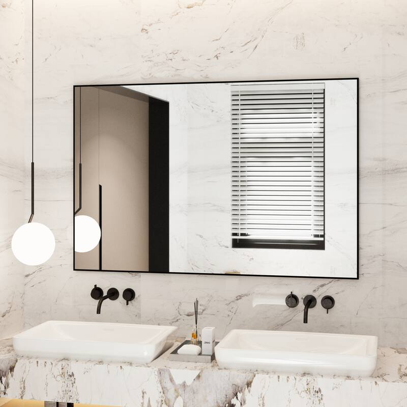 Aluminum Alloy Framed Wall Mounted Bathroom Vanity Accent Mirror in - 55" * 36" - Black