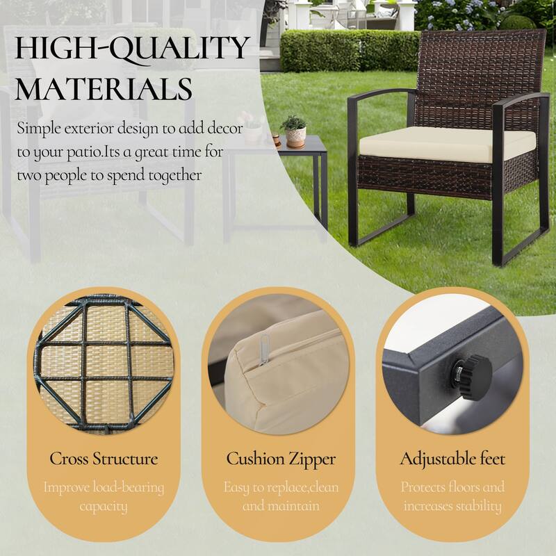3 Piece Outdoor PE Wicker Furniture Set