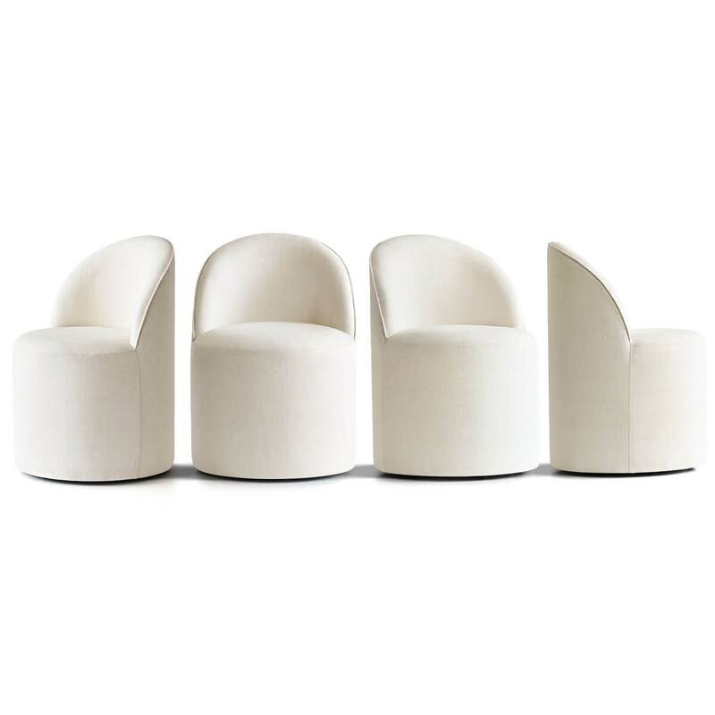 Upholstered Barrel Linen Dining Chair with Casters(Set of 4)