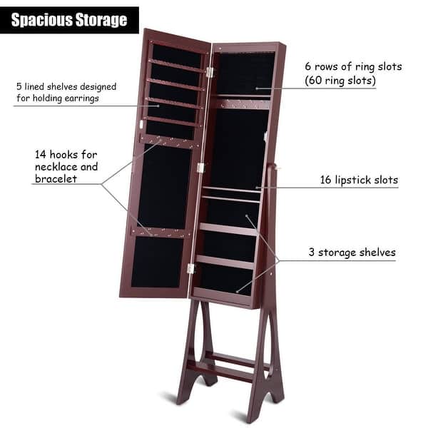Shop Standing Mirror Jewelry Cabinet Brown Overstock 28430656