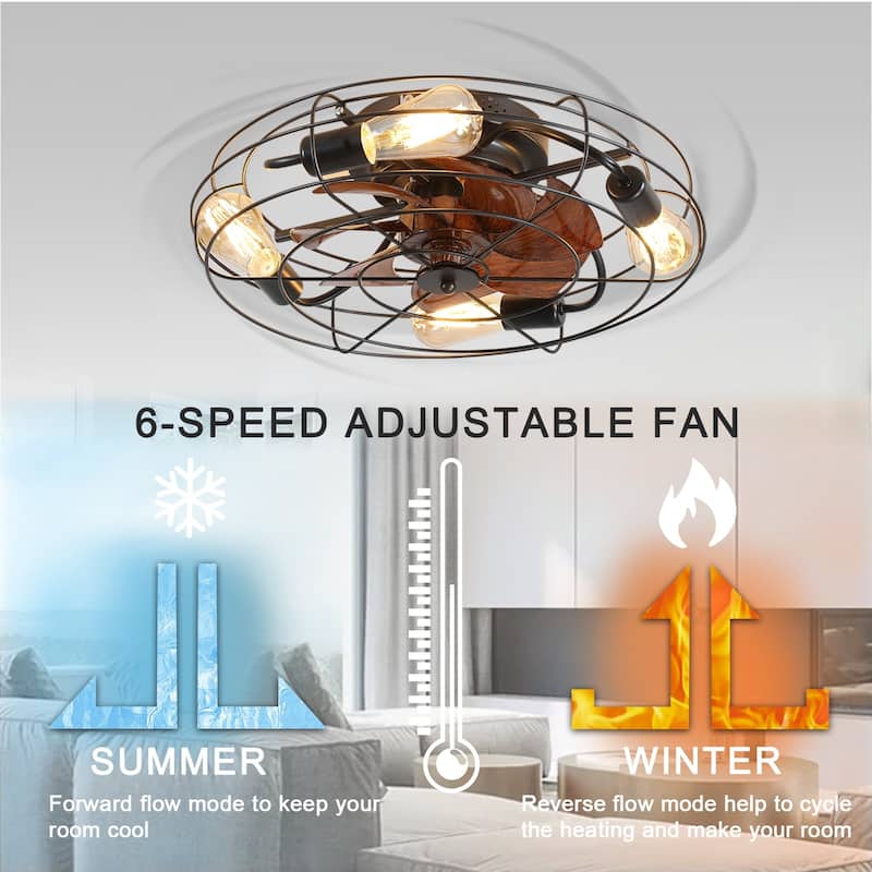 20 in. W x 6 in. H Iron Ceiling Fan in Black with LED Lights - 20" x 6" in