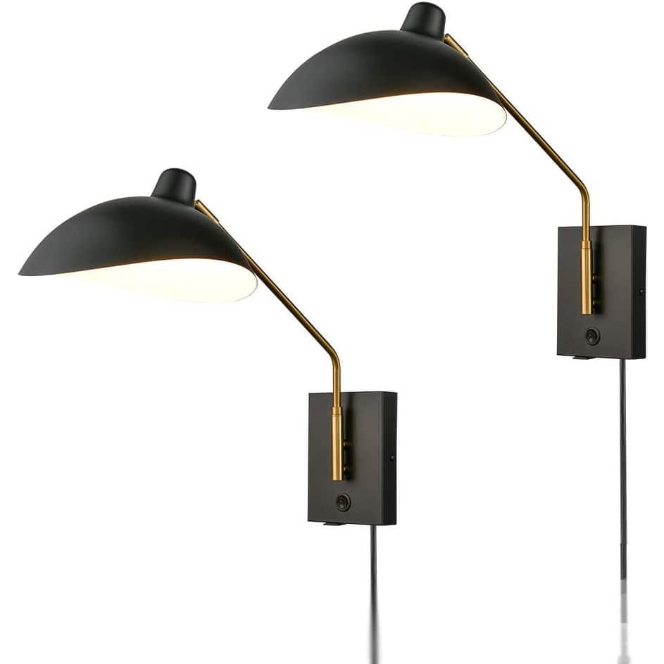 Giglio Swing Arm Bedroom Wall Sconces Modern Black Plug-in or Hardwired Sconce Lighting with USB Charge Port-Set of 2