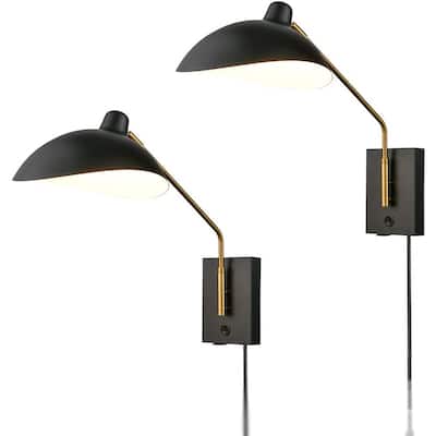 Giglio Swing Arm Bedroom Wall Sconces Modern Black Plug-in or Hardwired Sconce Lighting with USB Charge Port-Set of 2
