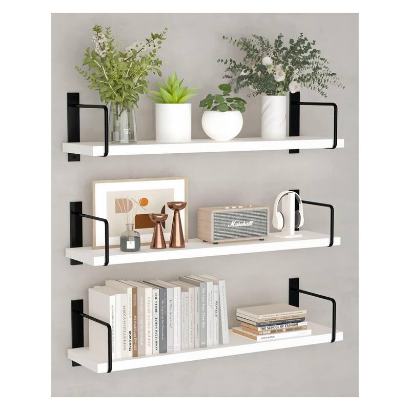 Floating Shelves - 24 Inch Wall Mounted Set of 3 - 6"D x 24"W x 6"H -  White