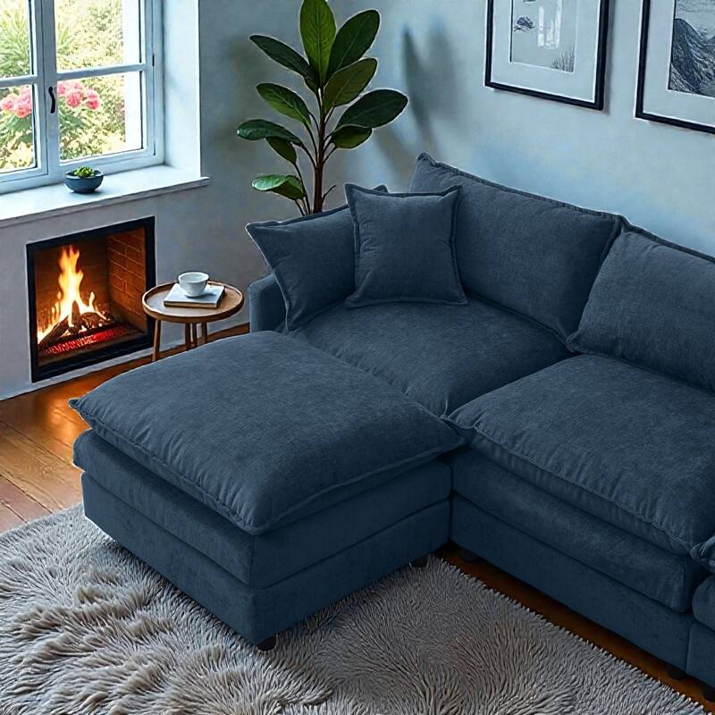 105" L-Shaped Modular Sectional Sofa with Ottoman, Soft Chenille Upholstery, 3-Seater Couch