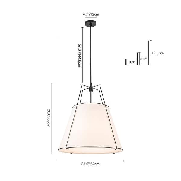 dimension image slide 6 of 7, Mid Century 4-Light Conical Fabric Shade Lantern Pendant Ambient Light