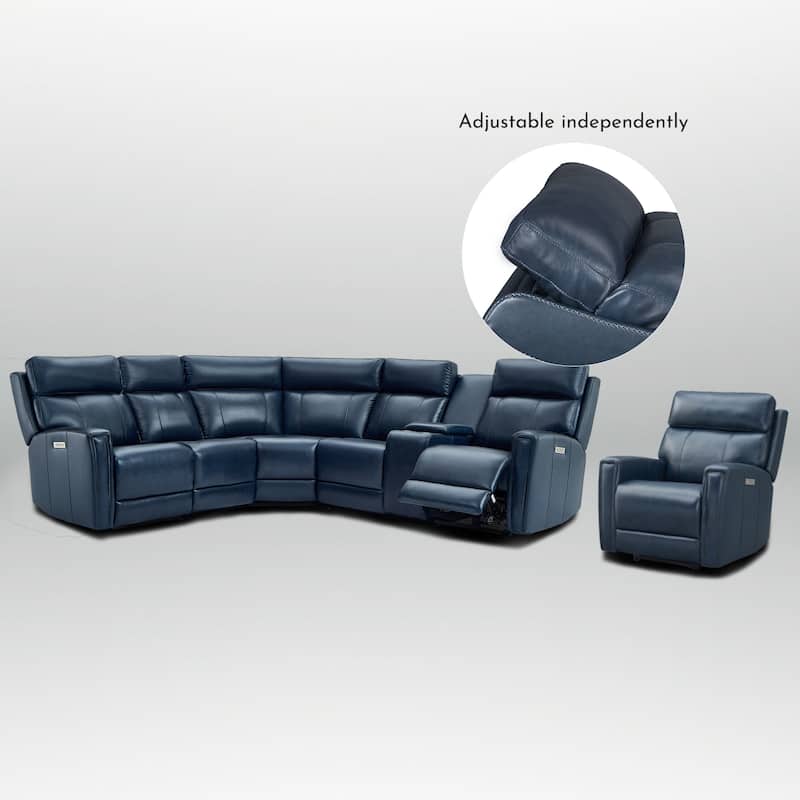 104" W 6 Seater Genuine Leather Power Sectional and 39" W Recliner Set with Zero Gravity, USB Ports, 2 Stationary Armlesschairs