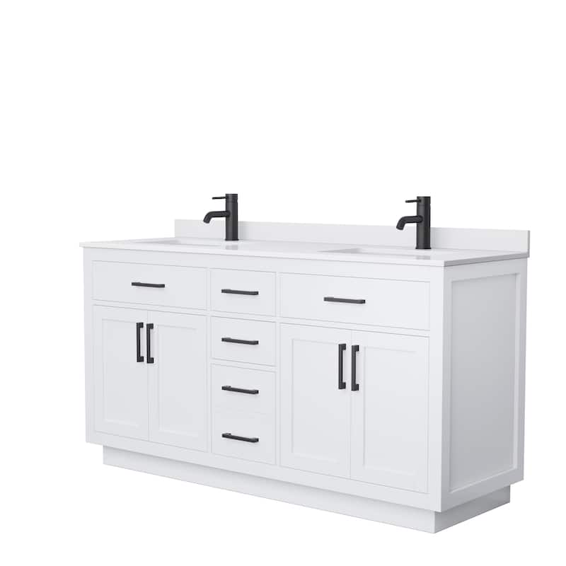 Beckett TK 66-inch Double Vanity, Cultured Marble Top - White, Black Trim, White Cultured Marble Top