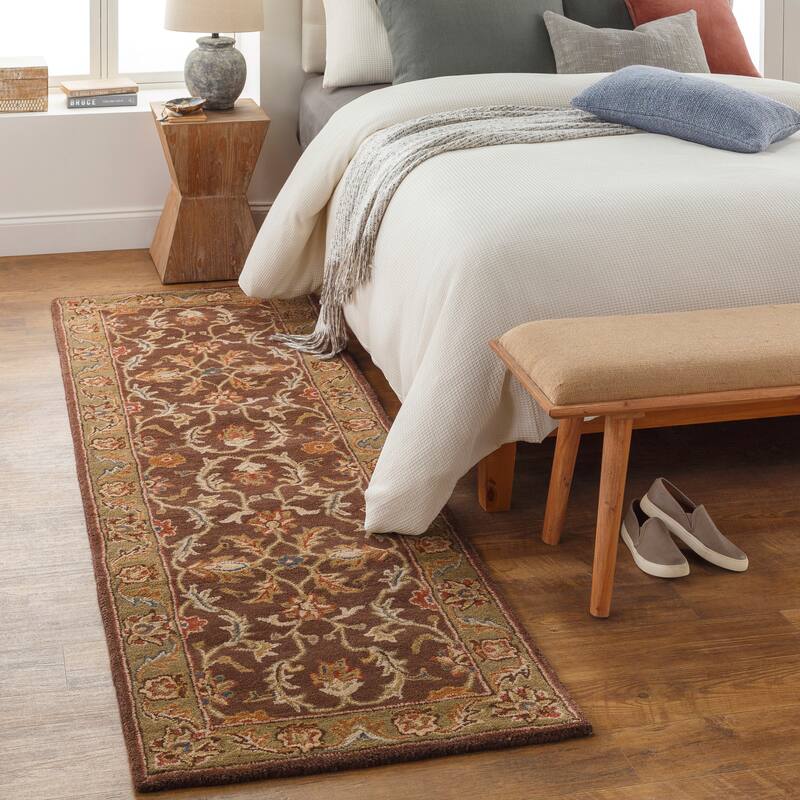 Artistic Weavers Coliseum Hand Tufted Traditional Border Wool Area Rug - 2'6" x 8' Runner - Brown/Camel