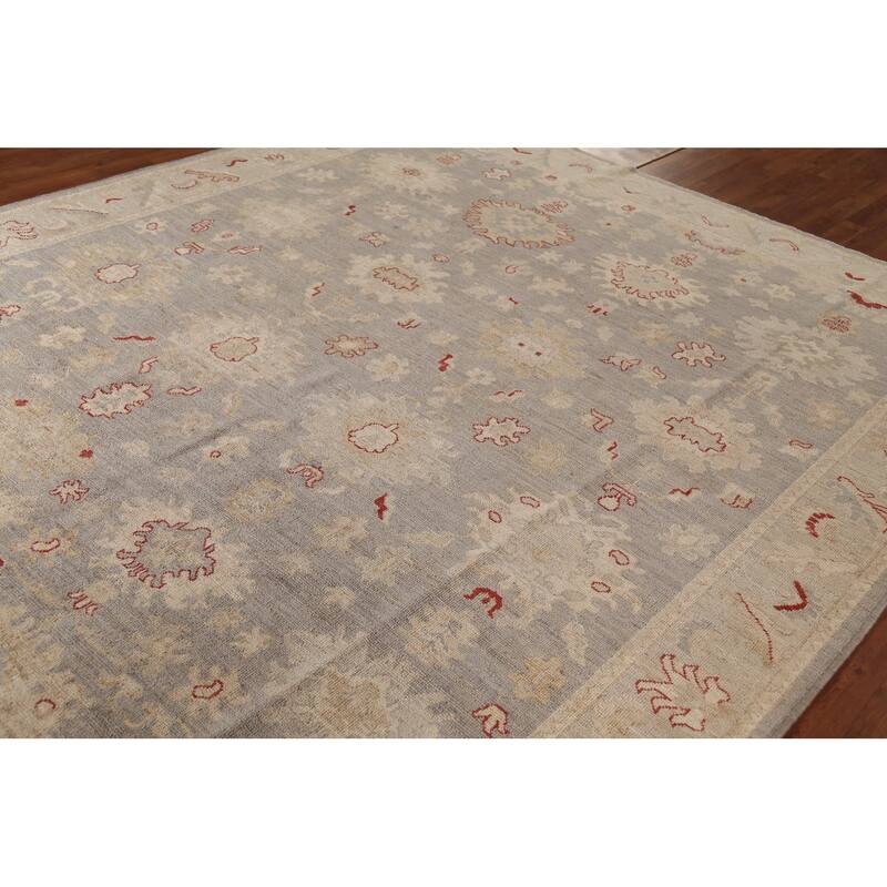 Vegetable Dye Oushak Turkish Area Rug Handmade Grey Wool Carpet - 8'4"x 9'11"