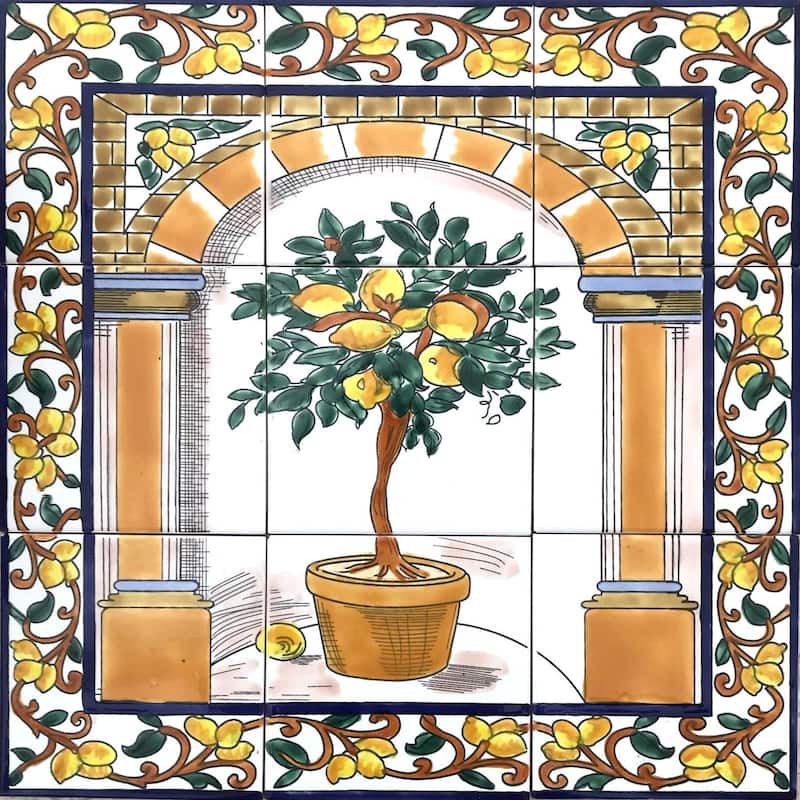18x18 Lemon Tree Kitchen Backsplash 9pc Ceramic Tile Wall Mural
