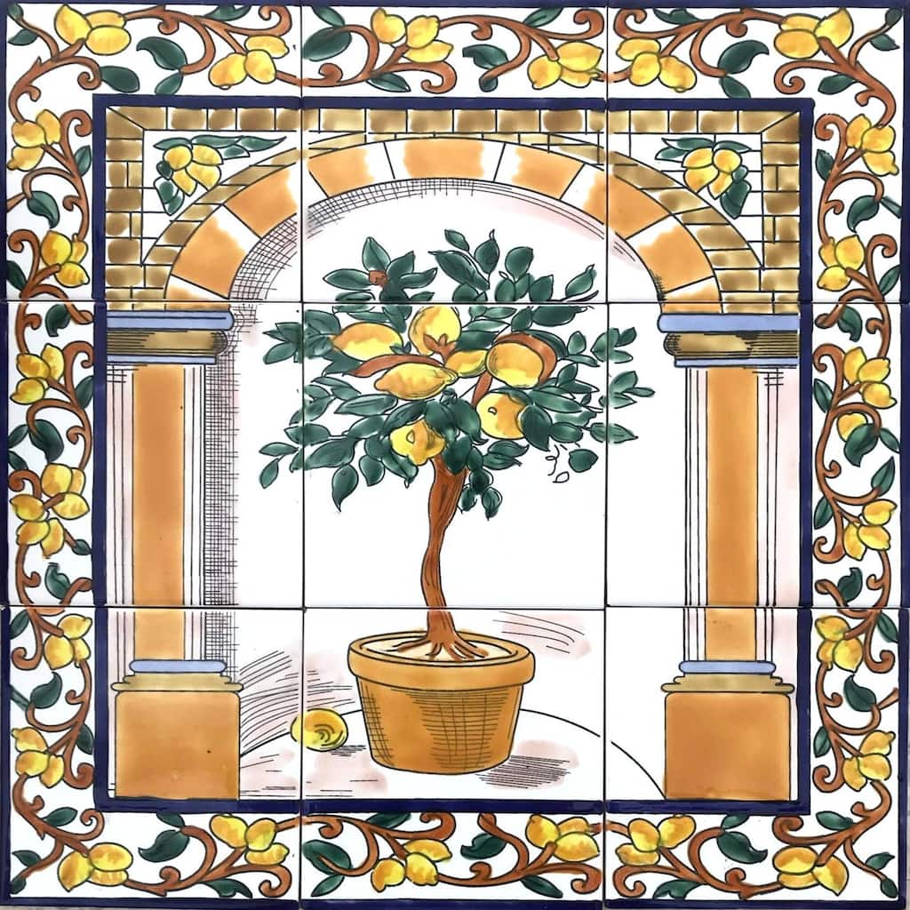 18x18 Lemon Tree Kitchen Backsplash 9pc Ceramic Tile Wall Mural