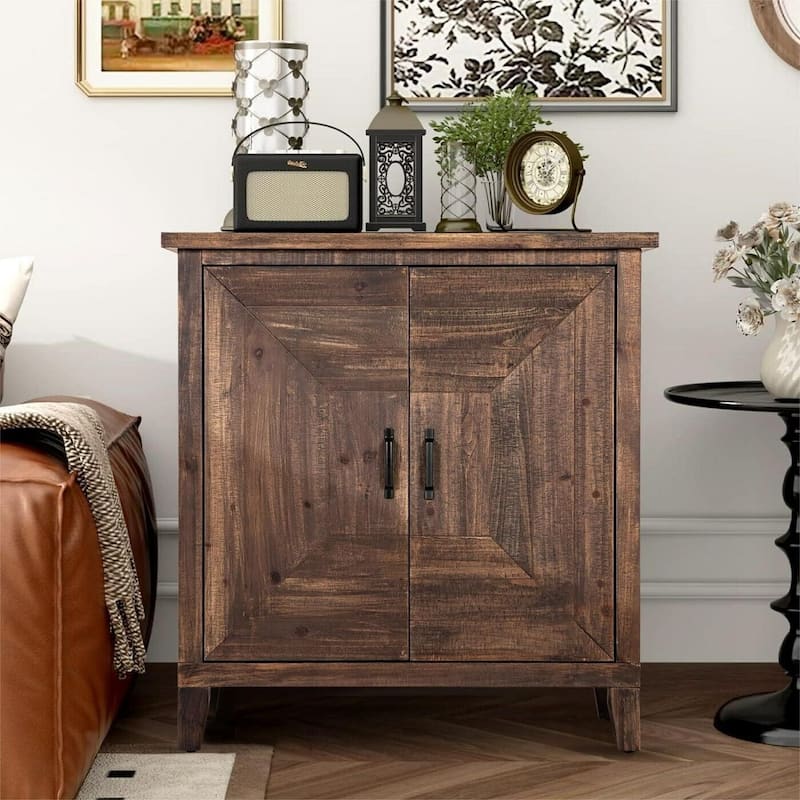 2-Door Accent Wooden Style Storage Cabinet with Shelves - Brown