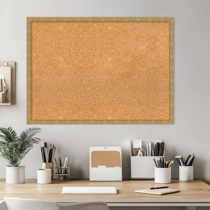 Mila Dark Gold Wood Framed Cork Board - Bulletin Board, Organization Board, Pin Board