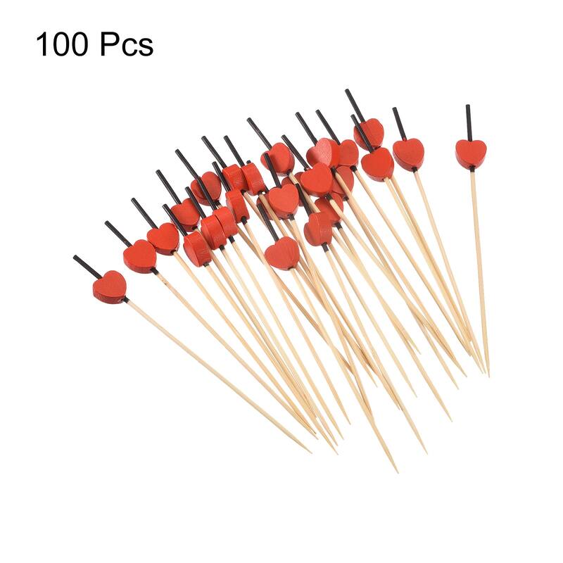 Bamboo Cocktail Toothpicks Heart Drink Picks Cocktail Skewers 100Pcs Black Red - 4.72"