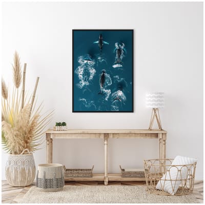 Kate and Laurel Sylvie School of Humpback Whales in the Blue Ocean Framed Canvas by Michael Schauer