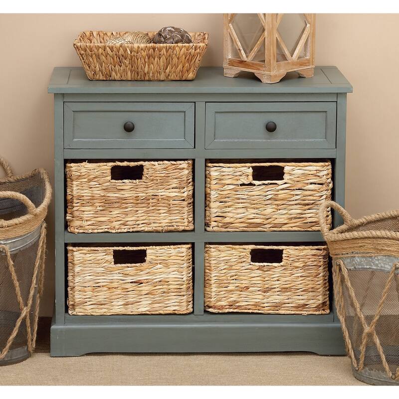 Cream, Teal, White or Brown Wood 2 Baskets and 1 Drawer Storage Unit - 16 x 13 x 28