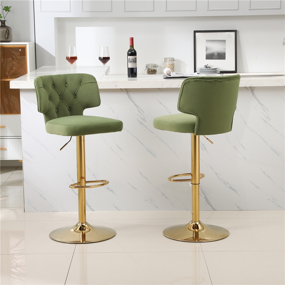 Swivel Velvet Adjustable Bar Stool with Back and Footrest Set of