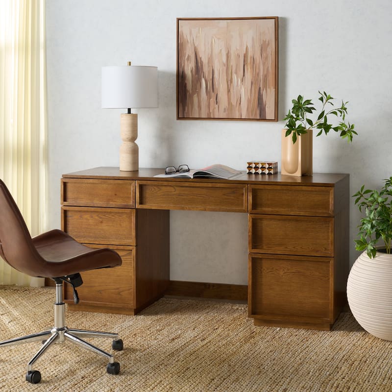 SAFAVIEH Couture Zeus 7-Drawer Storage Desk - Medium Oak