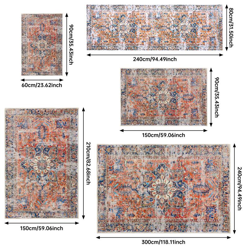 Washable Non-Slip Area Rug,Stain Resistant Low-Pile Carpet,8X10 - 8' X 10'