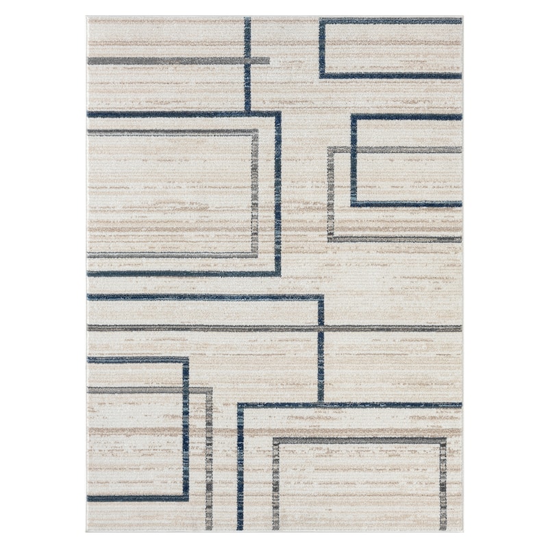 Sevita Contemporary Geometric Polyester Blend Area Rug, Blue/Gray - 5' x 7'