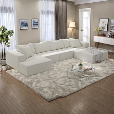 132" Chenille Modular L-Shaped Sectional Sofa with 6 Pillows, Free Combination & No-Assembly Design