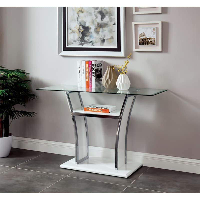 Bofi Modern 48-inch Metal 2-Shelf Sofa Table by Furniture of America - Glossy White