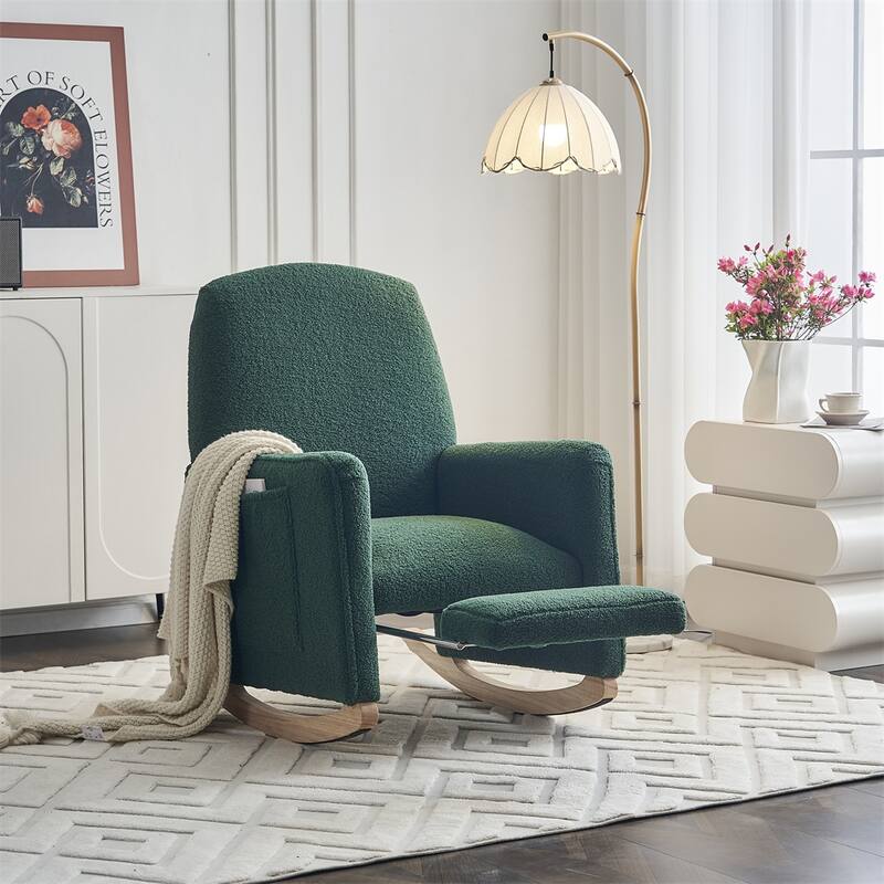 Teddy Fabric Rocking Chair With Adjustable Footrest