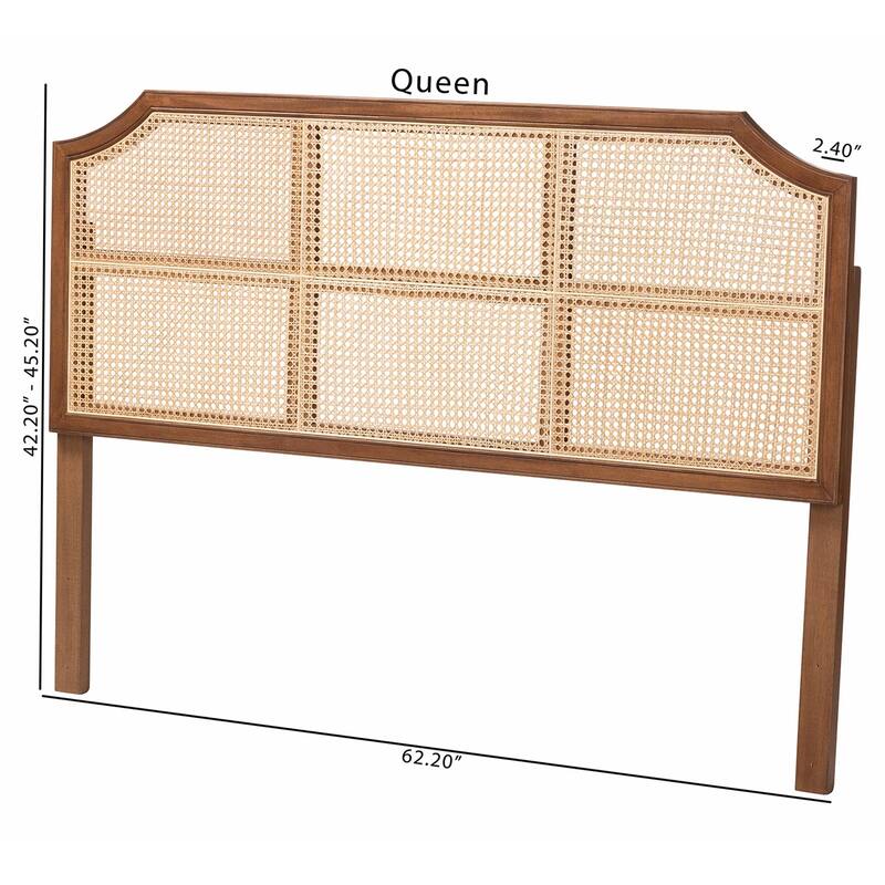 Hermine Bamboo Woven Headboard - Solid Wood Bed Backrest Panel with Curved Top, Boho Coastal Bed Accent, Queen Size
