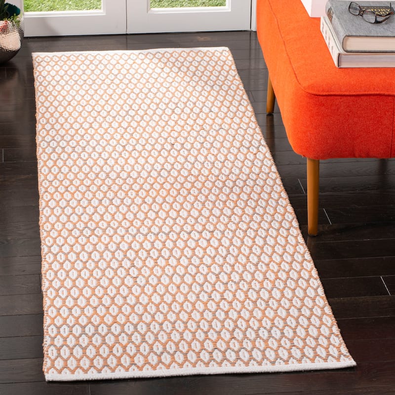 SAFAVIEH Handmade Flatweave Montauk Cassidy Casual Cotton Rug - 2'3" x 8' Runner - Orange/Ivory