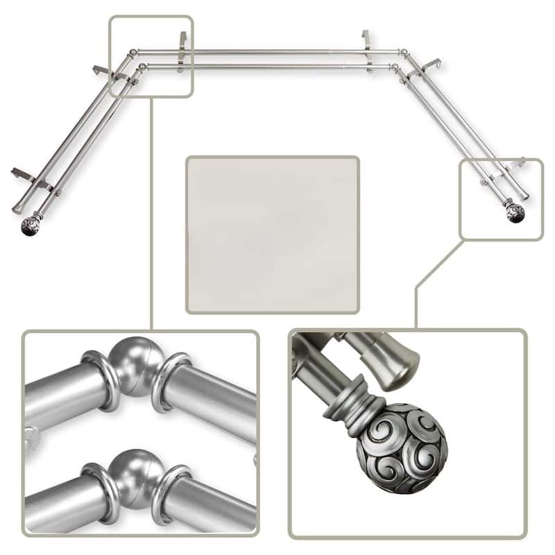 Victorian Curtain Rod with Finials - Satin Nickel Rod Hardware Set - Adjustable Lengths - M