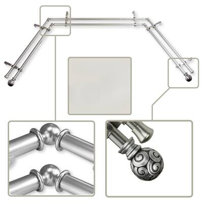 Victorian Curtain Rod with Finials - Satin Nickel Rod Hardware Set - Adjustable Lengths - M